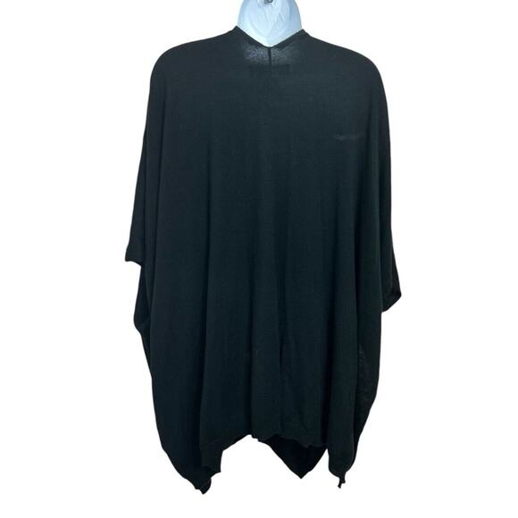 Forever 21 Black Poncho Shawl Sweater Sz Large Open Front Dolman Draped Sleeve - Picture 4 of 5